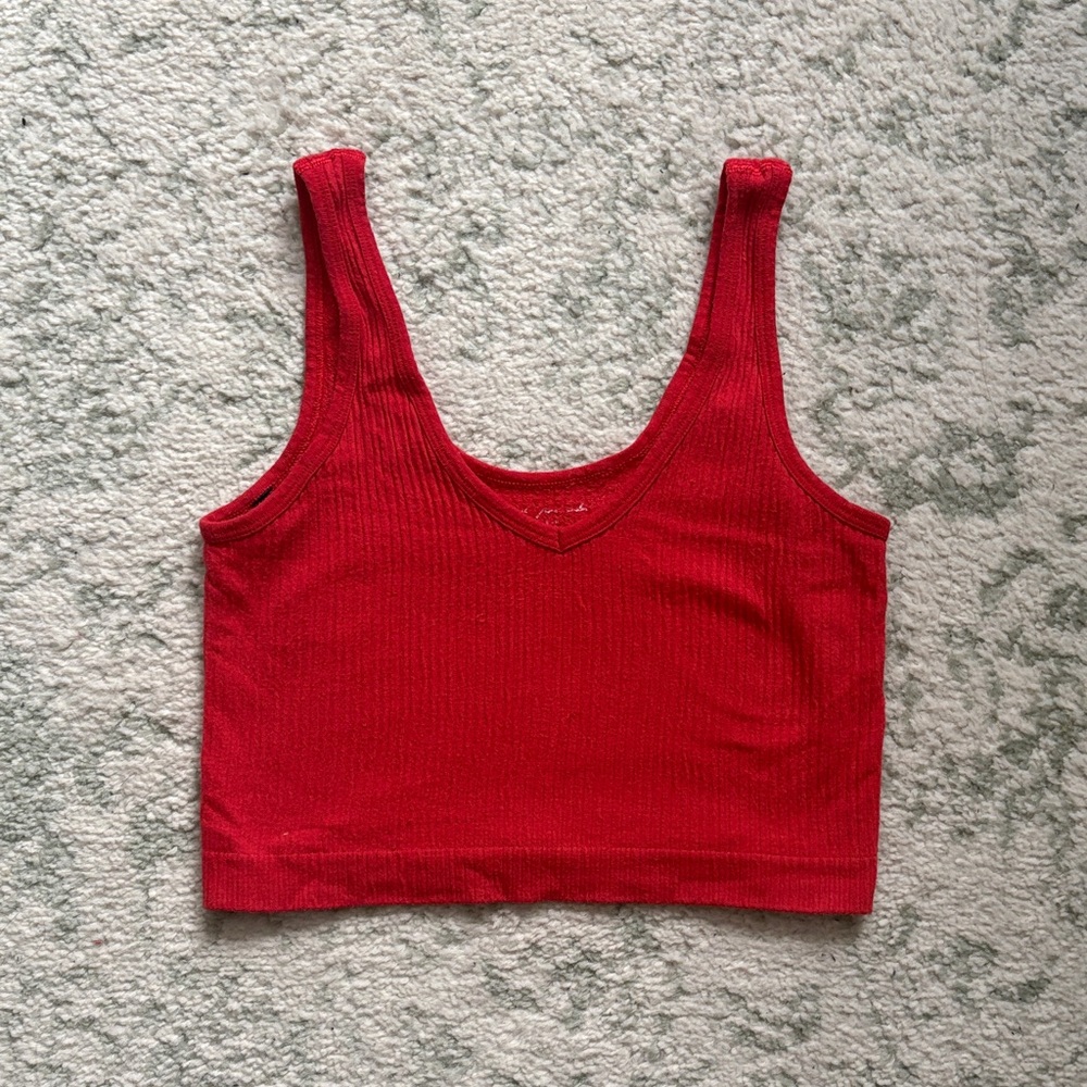 Free People Red Ribbed Crop Top
